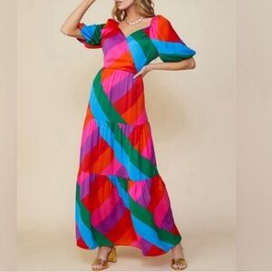 Skies Are Blue Multicolor Tiered Serena V-Neck Dress